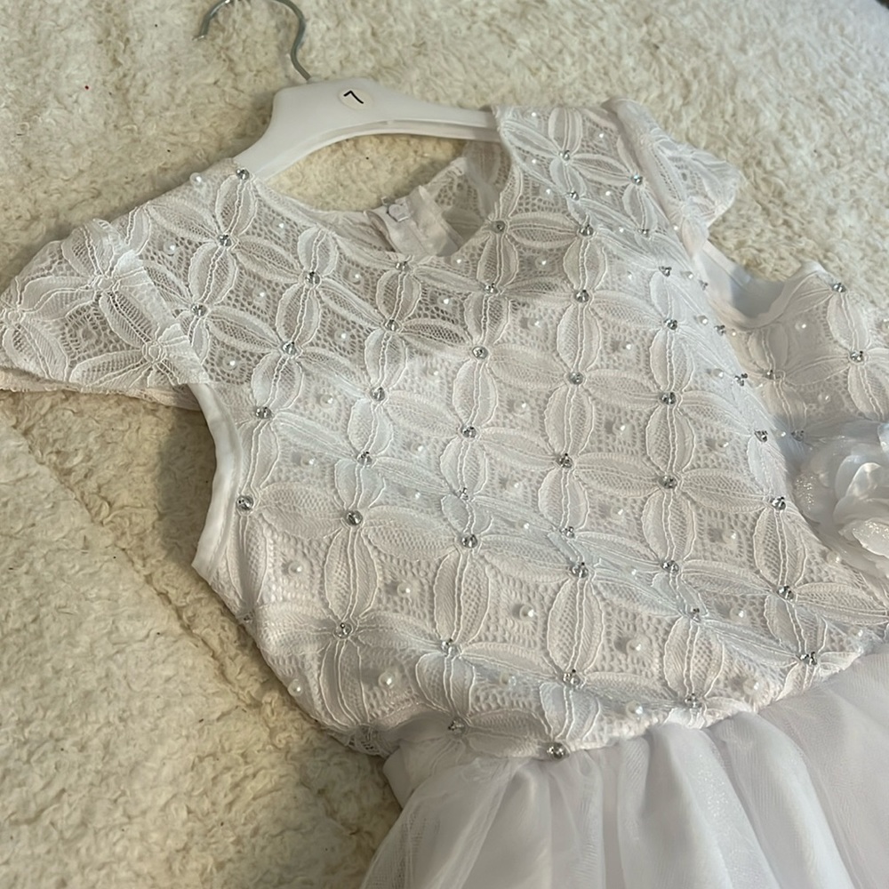 Girls White communion wedding flower girl dress